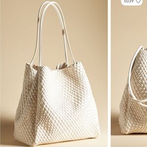 Anthropologie Ivory Woven large Hollace Tote